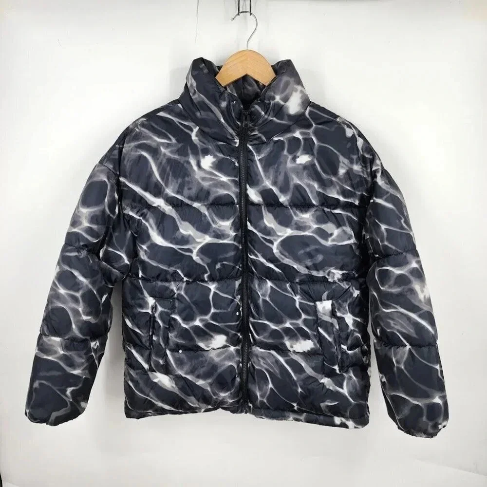 BP Nordstrom Black White Pool Ripple Puffer Warm Oversized Jacket Size XS‎ NWT